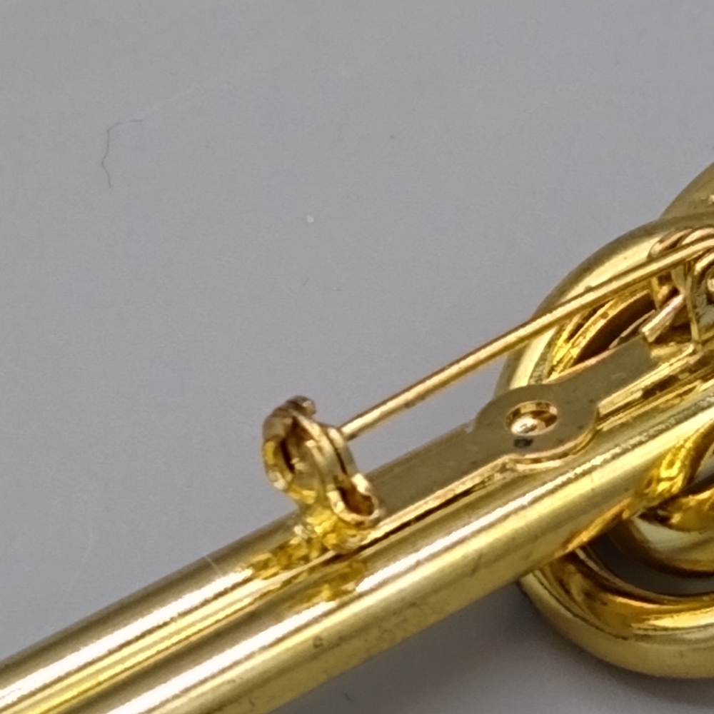 Gold Knot Bar Brooch Rhinestone Double Barrel Vtg - Picture 12 of 15